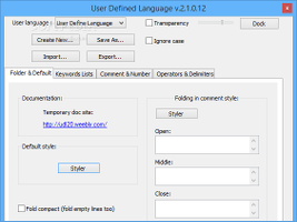 Showing options for a user-defined language in Notepad++